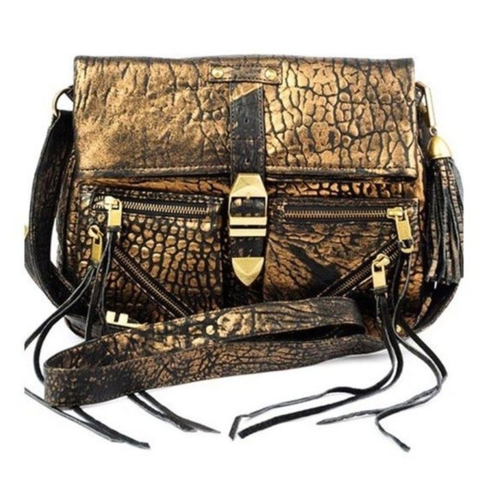 RARE Rebecca Minkoff Metallic Main Squeeze bronze leather Crossbody bag